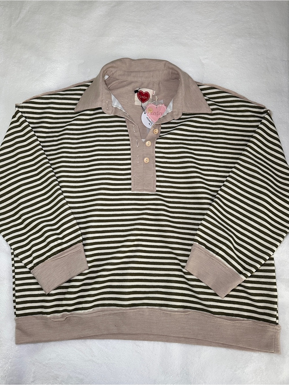 Striped Olive & Cream Polo Sweater -  Eloise Boutique
